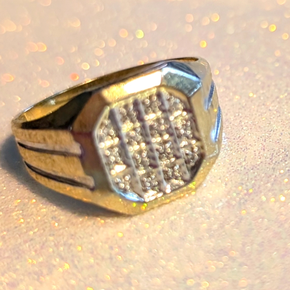 Vintage Gold Plate Over Sterling Ring with Pave CZ Diamonds.   Size 10